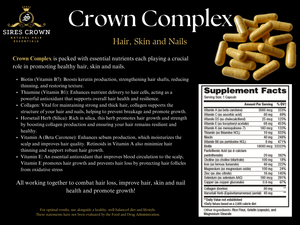 Crown Complex - 90 capsules - Hair Growth Supplements with Biotin, Collagen and Horsetail Grass