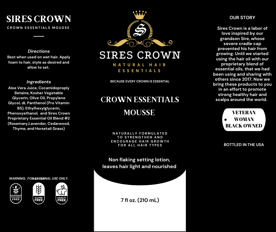 Crown Essentials Mousse - 7 oz - Volumizing Long Lasting Styling Mousse with Vitamin B5 and Rosemary
