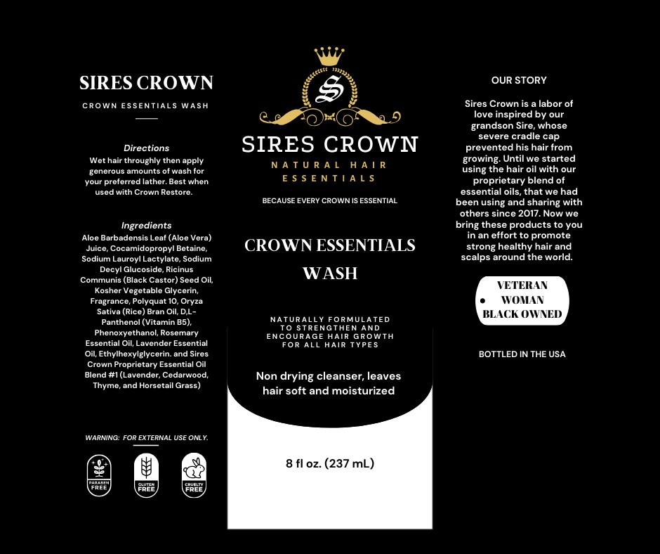 Crown Essentials Wash - 8 oz - Deep Cleansing Shampoo with Aloe, Black Castor Seed Oil and Horsetail Grass