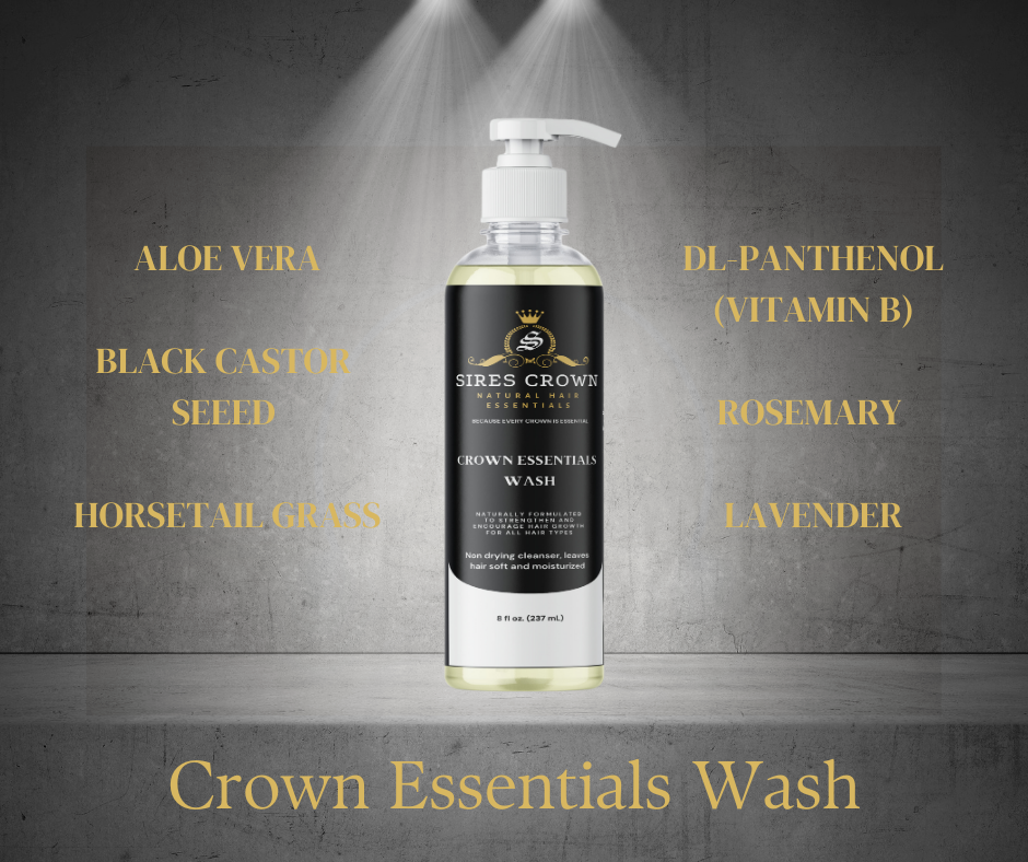 Crown Essentials Wash - 8 oz - Deep Cleansing Shampoo with Aloe, Black Castor Seed Oil and Horsetail Grass