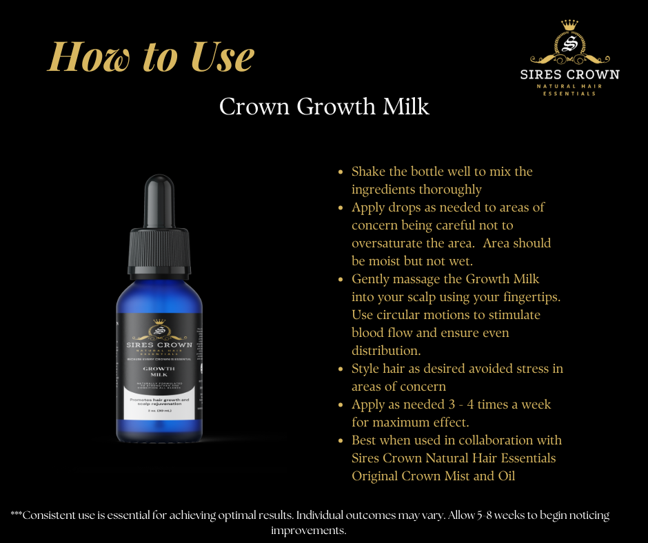 Crown Growth Milk - 2 oz bottle - Promotes healthy hair growth with Biotin, Tea Tree and Horsetail Grass